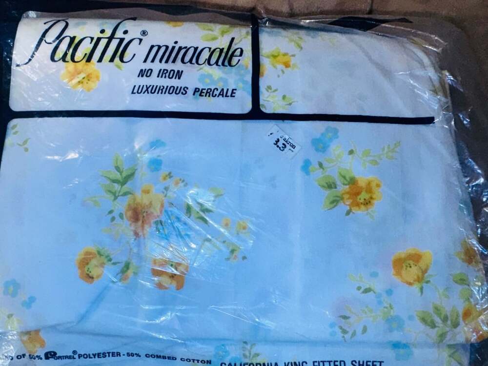 Pacific Miracale California King Fitted Sheet Yellow Floral Vintage NOS